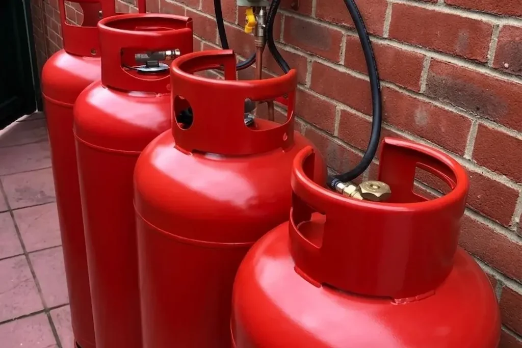 a group of red cylinders